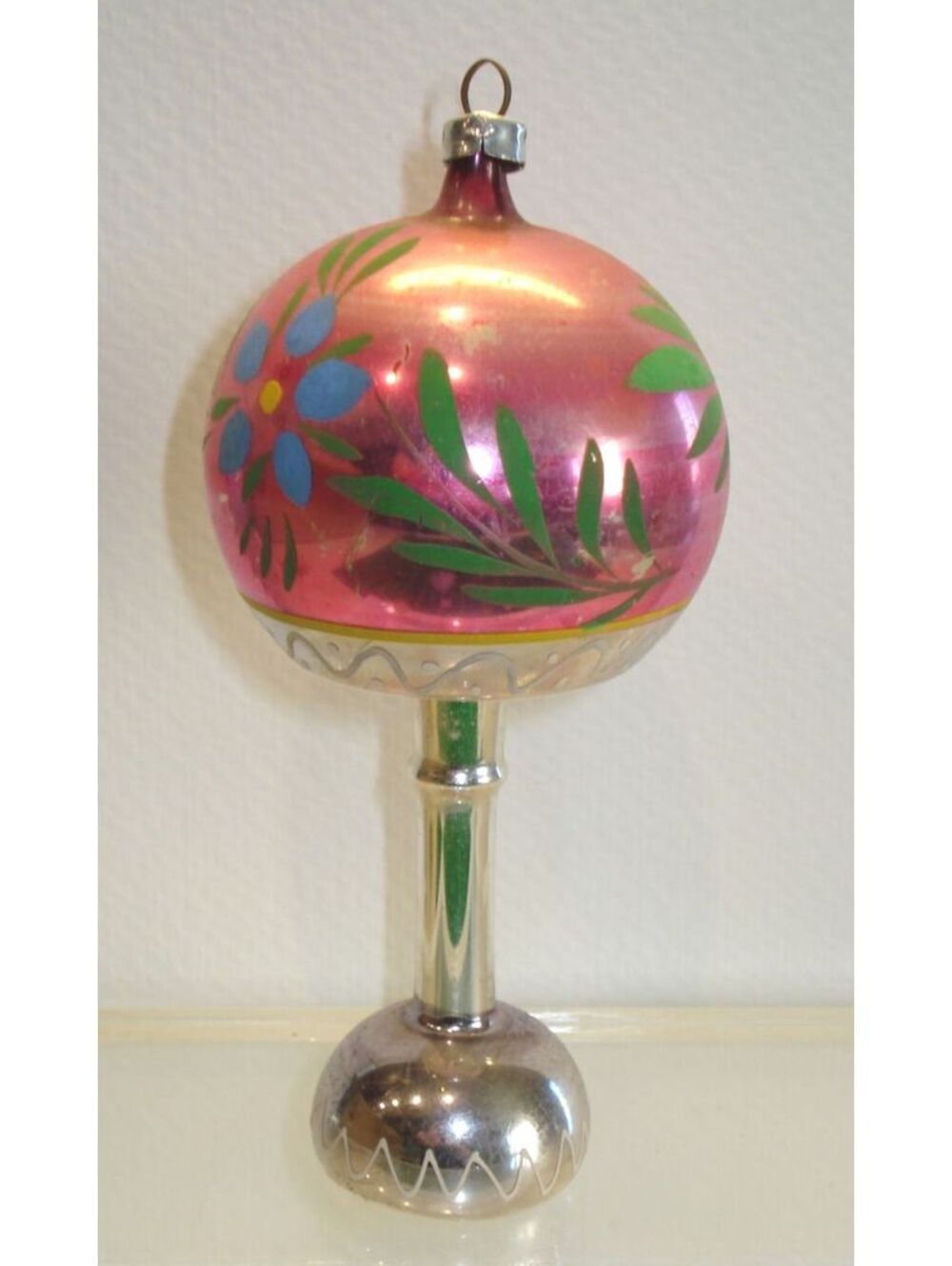 Antique Pink & Silver Mercury Glass Lamp / Mushroom / Baby Rattle Ornament